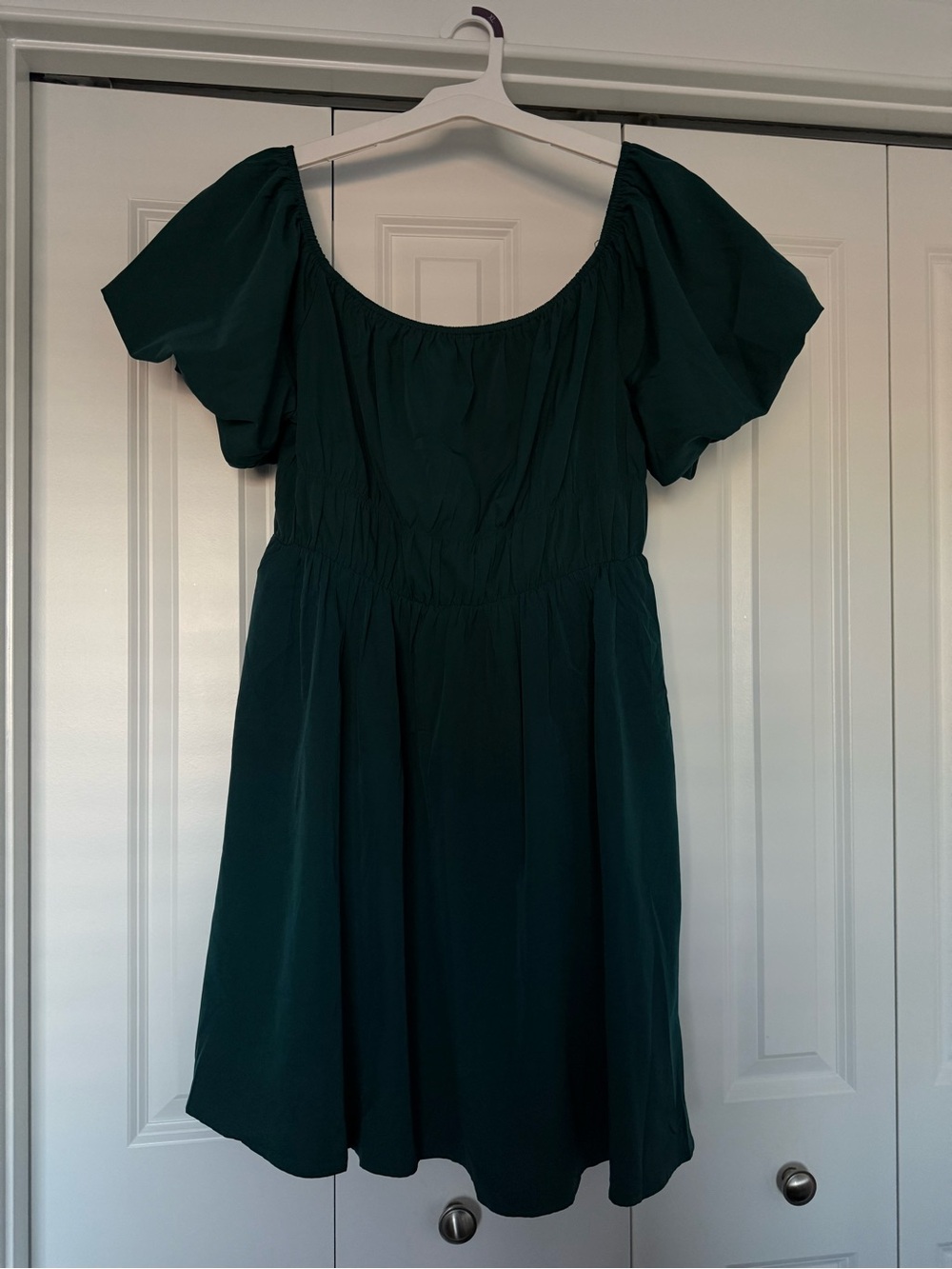 NEW Women's Dark Teal/Green short Puff-Sleeve Dress w/ pockets | XL